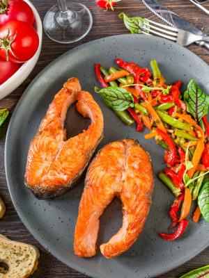 Trout Steaks with Stir-Fried Vegetables