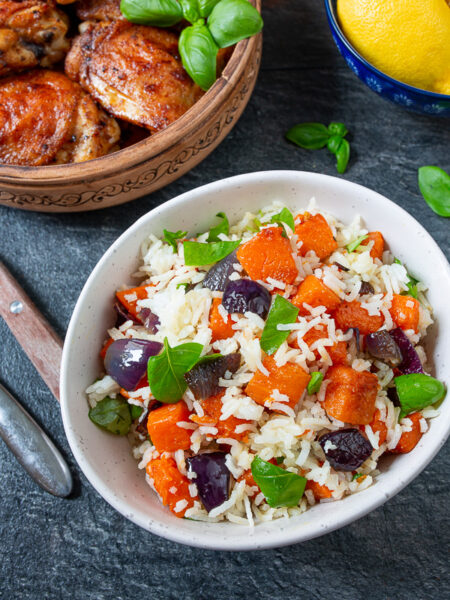 Pumpkin and basil pilaf