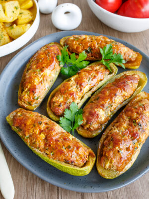 Teriyaki Zucchini Stuffed with Meat