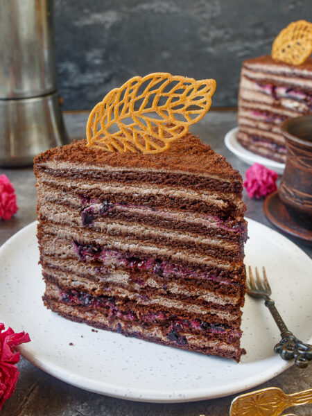 Chocolate Honey Cake with Black Currant