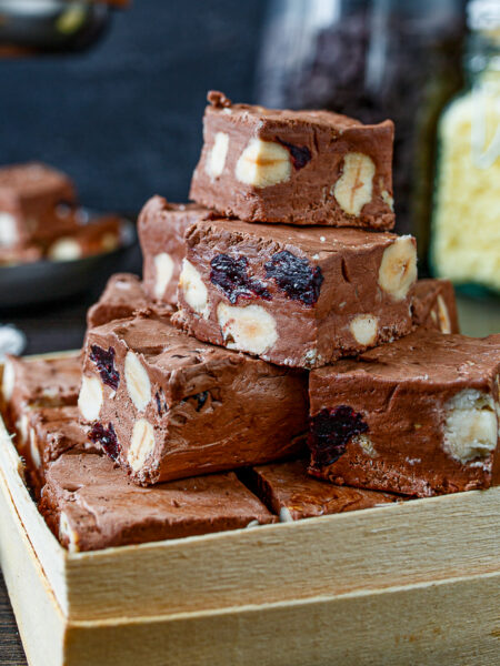 Chocolate Nougat with Hazelnuts and Cherries