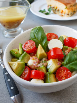 Tomato and Avocado Salad with Honey-Bacon Dressing